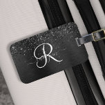 Étiquette À Bagage Monogramme d'étincelle à Parties scintillant noire<br><div class="desc">Personnalisez facilement ce design élégant et branché d'étiquette à bagages avec une jolie parties scintillant brillante noire sur un arrière - plan métallique brossé noir.</div>