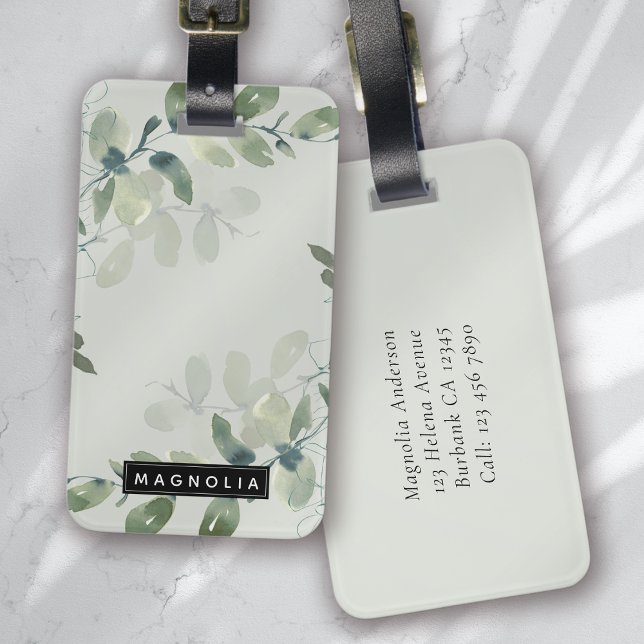 Étiquette À Bagage Monogramme d'Eucalyptus vert Sage (Créateur téléchargé)