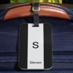 Étiquette À Bagage Monogramme Deux tons moderne noir et gris clair<br><div class="desc">Un monogramme minimaliste avec une bande grise au centre avec un monogramme et votre nom ci-dessous. Le cadeau ou accessoire parfaitement personnalisé !</div>