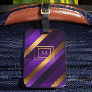 Étiquette À Bagage Monogramme diagonale violet et or