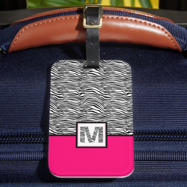 Étiquette À Bagage Monogramme d'impression rose 🦓 Zèbre (Insitu Rectoal 2)