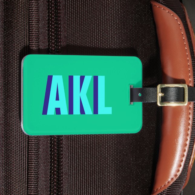 Étiquette À Bagage Monogramme d'ombre personnalisé bleu vert (Créateur téléchargé)