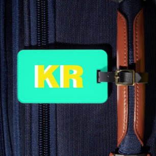 Étiquette À Bagage Monogramme d'ombre personnalisé Turquoise jaune
