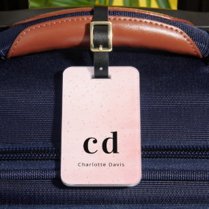 Étiquette À Bagage Monogramme d'or rose pâle nom élégant initiales