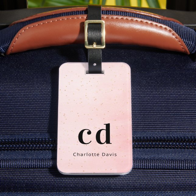 Étiquette À Bagage Monogramme d'or rose pâle nom élégant initiales (Insitu Rectoal 2)