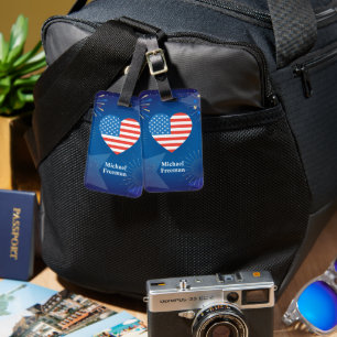 Étiquette À Bagage Monogramme Drapeau américain USA Fête du 4 juillet