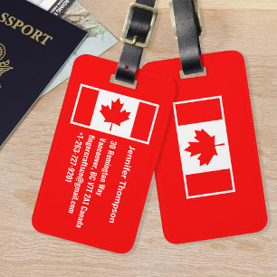 Étiquette À Bagage Monogramme du drapeau canadien Feuille d'érable