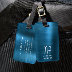 Étiquette À Bagage Monogramme élégant bleu