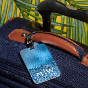Étiquette À Bagage Monogramme Elegant Blue Sparkle Parties scintillan