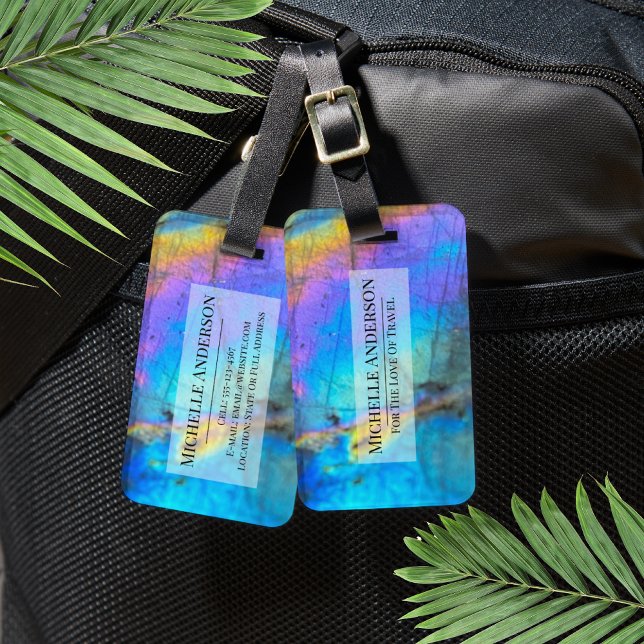 Étiquette À Bagage Monogramme Élégant Coloré Moderne (Colorful Stone Stylish Modern Luggage Tag)
