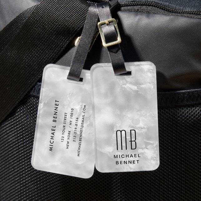 Étiquette À Bagage Monogramme Élégant Gris (Elegant Monogram Gray Luggage Tag)