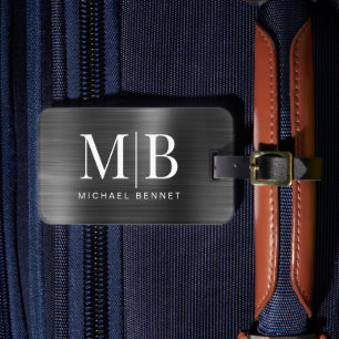 Étiquette À Bagage Monogramme élégant métallisé noir