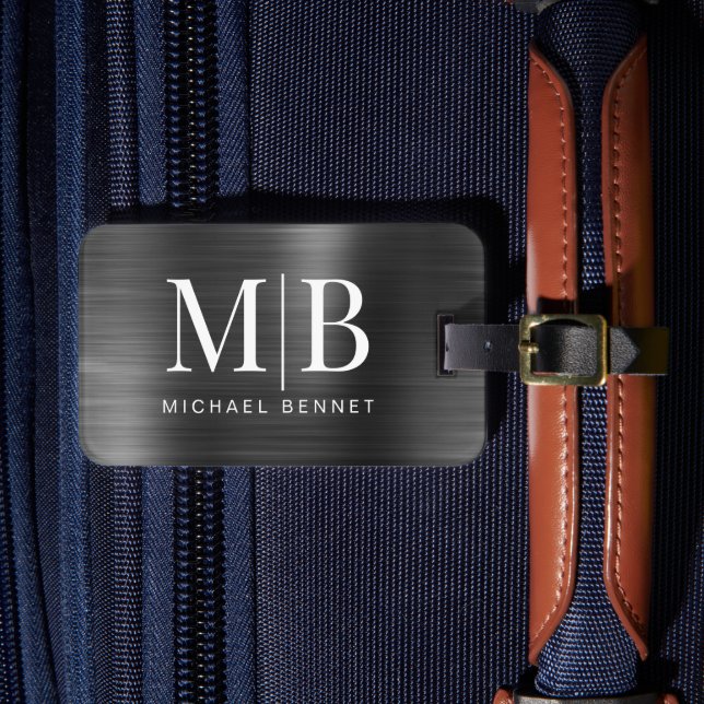 Étiquette À Bagage Monogramme élégant métallisé noir (Insitu Rectoal 4)