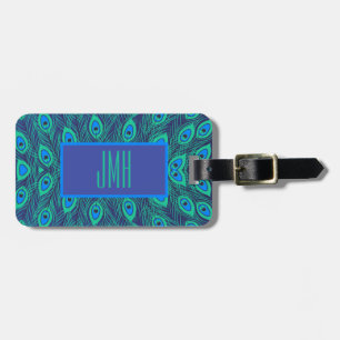 Étiquette À Bagage Monogramme Élégant Moderne Peacock Bleu Turquoise