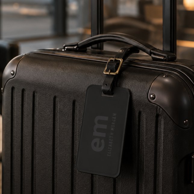 Étiquette À Bagage Monogramme Élégant Moderne Voyage Noir (Créateur téléchargé)