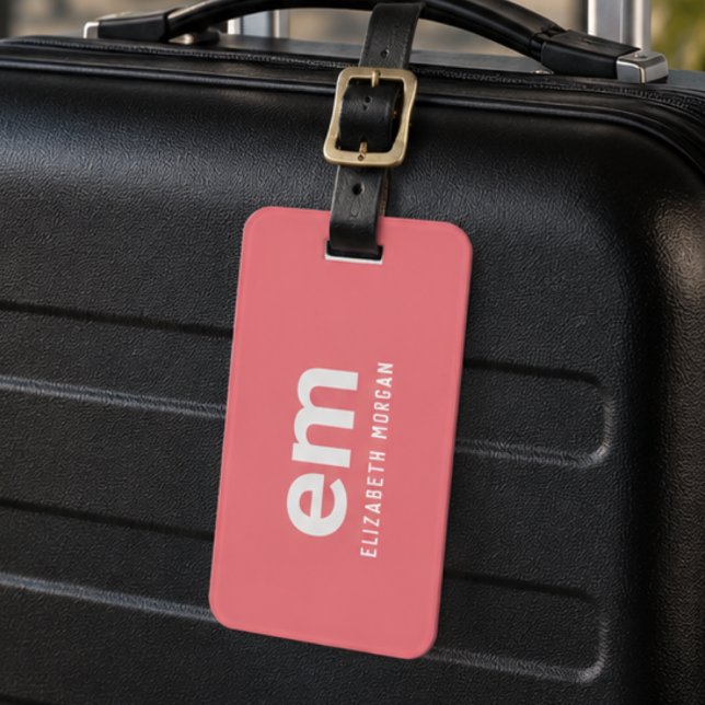 Étiquette À Bagage Monogramme Élégant Moderne Voyage Rose (Créateur téléchargé)