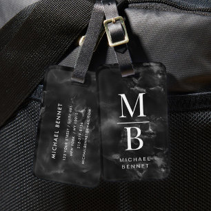 Étiquette À Bagage Monogramme élégant noir et blanc
