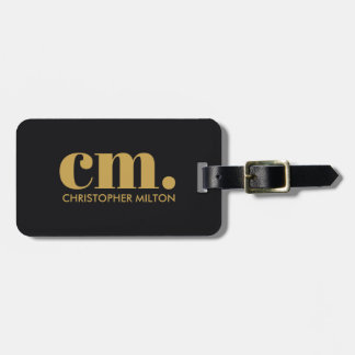 Étiquette À Bagage Monogramme élégant noir orné gras