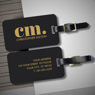 Étiquette À Bagage Monogramme élégant noir orné gras