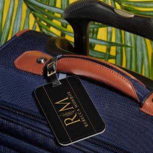 Étiquette À Bagage Monogramme Élégant Nom Noir Or