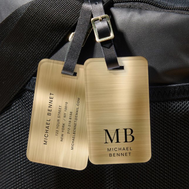 Étiquette À Bagage Monogramme élégant or (Elegant Monogram Gold Luggage Tag)