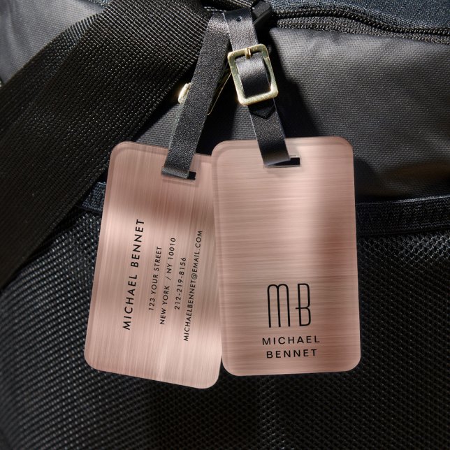 Étiquette À Bagage Monogramme élégant or rose (Elegant Monogram Rose Gold Luggage Tag)