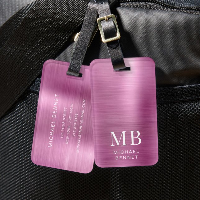 Étiquette À Bagage Monogramme Élégant Rose (Elegant Monogram Pink Luggage Tag)