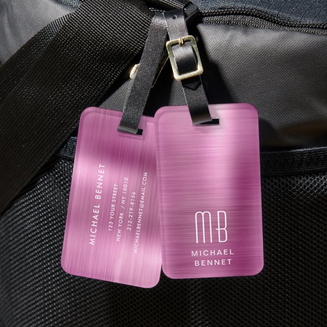 Étiquette À Bagage Monogramme Élégant Rose (Elegant Monogram Pink Luggage Tag)
