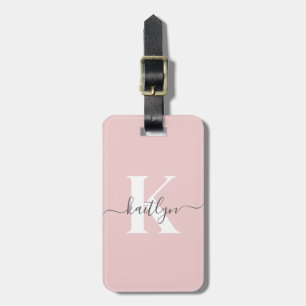 Étiquette À Bagage Monogramme élégant rose poudré gris écriture