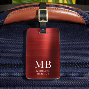 Étiquette À Bagage Monogramme Élégant Rouge