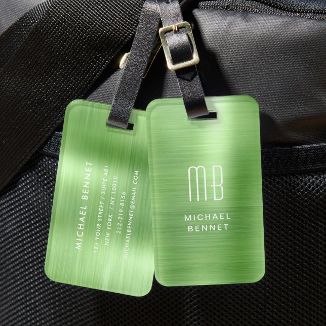 Étiquette À Bagage Monogramme élégant vert (Elegant Monogram Green Luggage Tag)