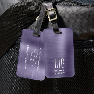 Étiquette À Bagage Monogramme Élégant Violet