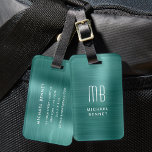 Étiquette À Bagage Monogramme Emerald Vert brossé métal<br><div class="desc">Tag de bagage en métal brossé couleur vert émeraude.</div>