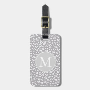 Étiquette À Bagage Monogramme Empreinte de léopard gris et blanc