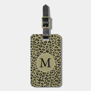Étiquette À Bagage Monogramme Empreinte de léopard noir or