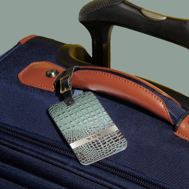 Étiquette À Bagage Monogramme en cuir numérique Brown turquoise en ti (Créateur téléchargé)