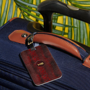 Étiquette À Bagage Monogramme en cuir rouge Snakeskin imprimé