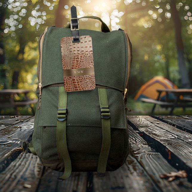 Étiquette À Bagage Monogramme en cuivre en cuir ivoire rouge (Créateur téléchargé)