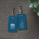 Étiquette À Bagage Monogramme en gras bleu simple<br><div class="desc">Élégante étiquette de bagage bleu personnalisable avec monogramme gras.</div>
