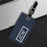 Étiquette À Bagage Monogramme en gras simple bleu blanc<br><div class="desc">Élégante étiquette de bagage bleu personnalisable avec cadre blanc et monogramme gras.</div>