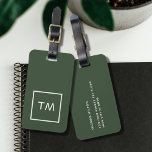 Étiquette À Bagage Monogramme en gras simple vert<br><div class="desc">Élégante étiquette de bagage verte personnalisable avec cadre blanc et monogramme gras.</div>