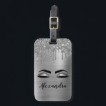 Étiquette À Bagage Monogramme en métal brossé argent Nom et initiale<br><div class="desc">Parties scintillant d'étincelle métallique Faux d'argent Brossé Nom du monogramme en métal brossé et cils initiaux (cils), Extensions d'éyelash et yeux Bagage ou sac Nom de l'étiquette. Le design fait le cadeau parfait pour 16 ans, mariage, douche nuptiale, anniversaire, baby shower ou bachelorette pour quelqu'un à la recherche d'un style...</div>
