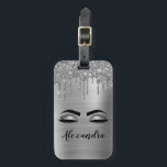 Étiquette À Bagage Monogramme en métal brossé argent Nom et initiale<br><div class="desc">Parties scintillant d'étincelle métallique Faux d'argent Brossé Nom du monogramme en métal brossé et cils initiaux (cils), Extensions d'éyelash et yeux Bagage ou sac Nom de l'étiquette. Le design fait le cadeau parfait pour 16 ans, mariage, douche nuptiale, anniversaire, baby shower ou bachelorette pour quelqu'un à la recherche d'un style...</div>