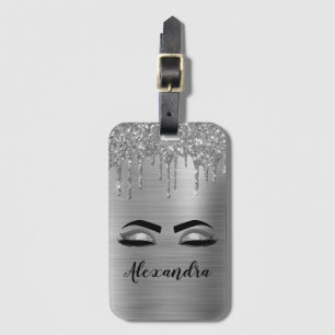 Étiquette À Bagage Monogramme en métal brossé argent Nom et initiale
