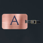 Étiquette À Bagage Monogramme en métal brossé bleu or rose et bleu ma<br><div class="desc">Rose Gold - Blush Pink et Navy Bleu Brossé Métal Foil Monogramme Nom et étiquette initiale de bagage. Cette étiquette de sac est parfaite pour le retour à l'école,  le travail ou le voyage.</div>