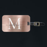 Étiquette À Bagage Monogramme en métal brossé Rose fillette<br><div class="desc">Balise de sac de monogramme en métal brossé rose Rose Rose Rose</div>