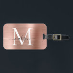 Étiquette À Bagage Monogramme en métal brossé Rose fillette<br><div class="desc">Balise de sac de monogramme en métal brossé rose Rose Rose Rose</div>