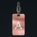 Étiquette À Bagage Monogramme en métal brossé rose or Nom et initiale<br><div class="desc">Rose Gold } Blush Pink brossé Foil Monogramme Nom et étiquette initiale de bagage. Cette étiquette de sac est parfaite pour le retour à l'école,  le travail ou le voyage.</div>