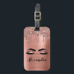 Étiquette À Bagage Monogramme en métal brossé rose or Nom et initiale<br><div class="desc">Parties scintillant d'étincelle métallique Faux d'or rose de monogramme en métal brossé Nom et cils initiaux (cils), Extensions d'oreillettes et yeux Roses blanches Bagages ou sac Nom Balise. Le design fait le cadeau parfait pour 16 ans, mariage, douche nuptiale, anniversaire, baby shower ou bachelorette pour quelqu'un qui recherche un style...</div>