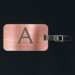 Étiquette À Bagage Monogramme en métal brossé rose or Nom et initiale<br><div class="desc">Rose Gold } Blush Pink brossé Foil Monogramme Nom et étiquette initiale de bagage. Cette étiquette de sac est parfaite pour le retour à l'école,  le travail ou le voyage.</div>